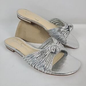 NEW Jessica Simpson Jaycin Heeled Sandals Slides Silver Sz 7
